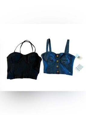 Bebe Black Denim Bustier Crop Top & NWT Guess Blue Denim Crop Top Bundle